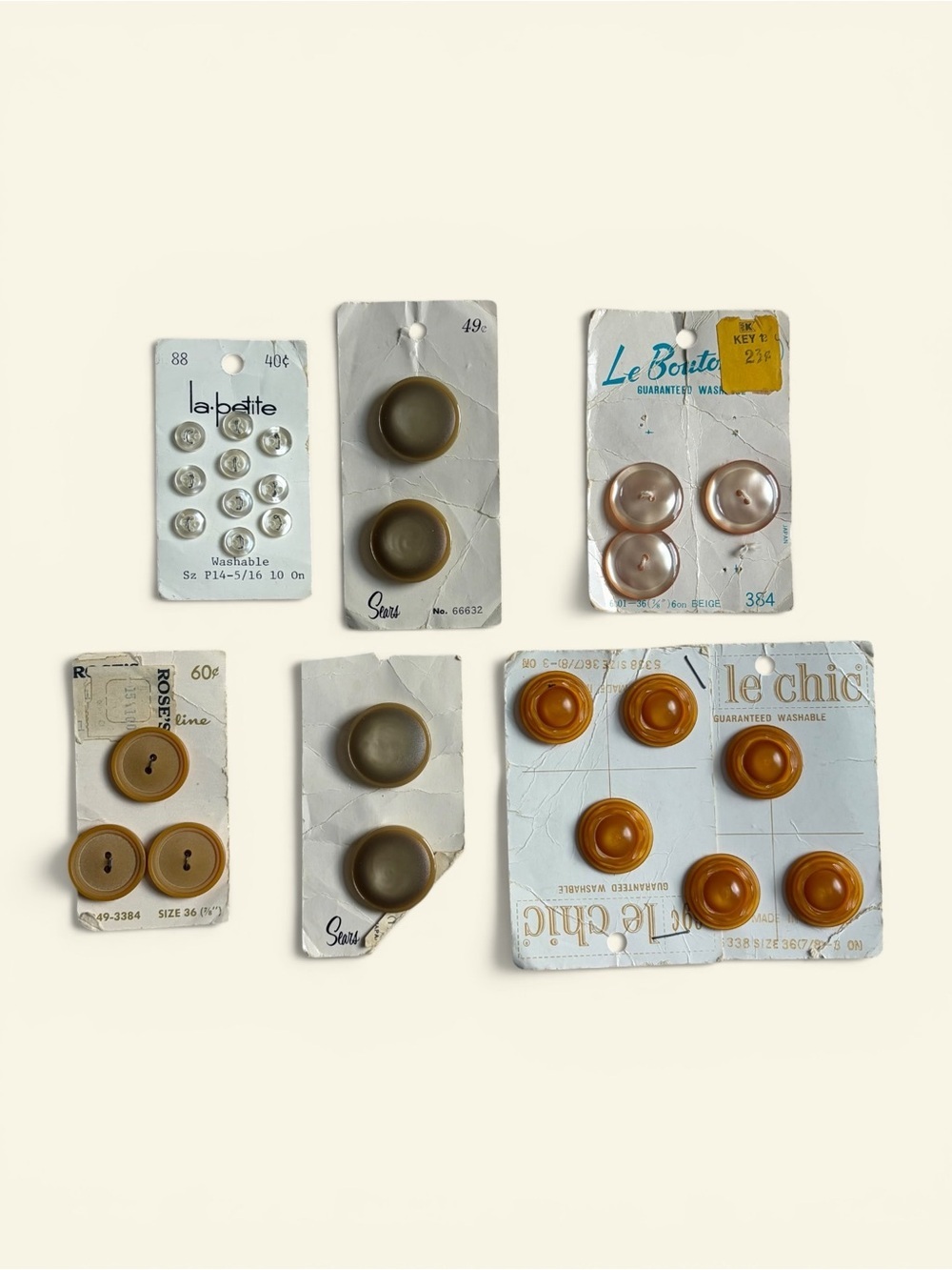 Vintage 1950s 1960s Sewing Button Lot Original Cards Sears Le Chic Crafting Sew